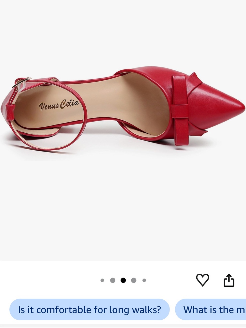 Venus Celia Red Pointed-Toe Bow Block Heels with Ankle Strap - Picture 3 of 9